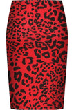 Red Animal Printed Stretch Pencil Midi Skirt For Women 12-14 - Dropwear