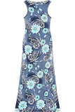 Blue Denim Look Print Sleeveless Maxi Dress For Women 22-24 - Dropwear