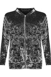 Grey Long Sleeve Velour Velvet Bomber Jacket For Women 26-28 - Dropwear