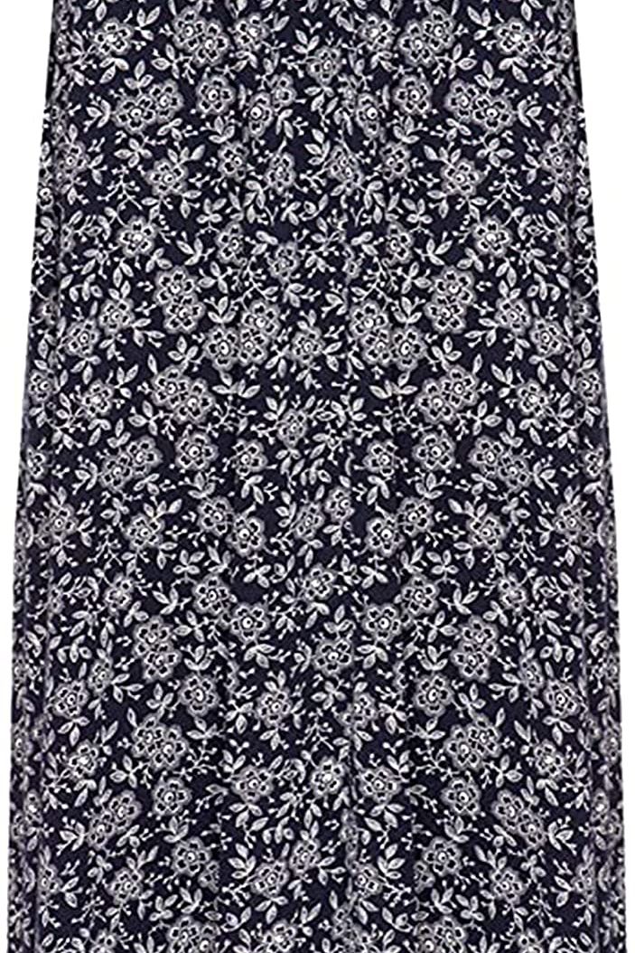 Navy White Floral Plus Size Floral Navy Midi Skirt For Women 20-22 - Dropwear