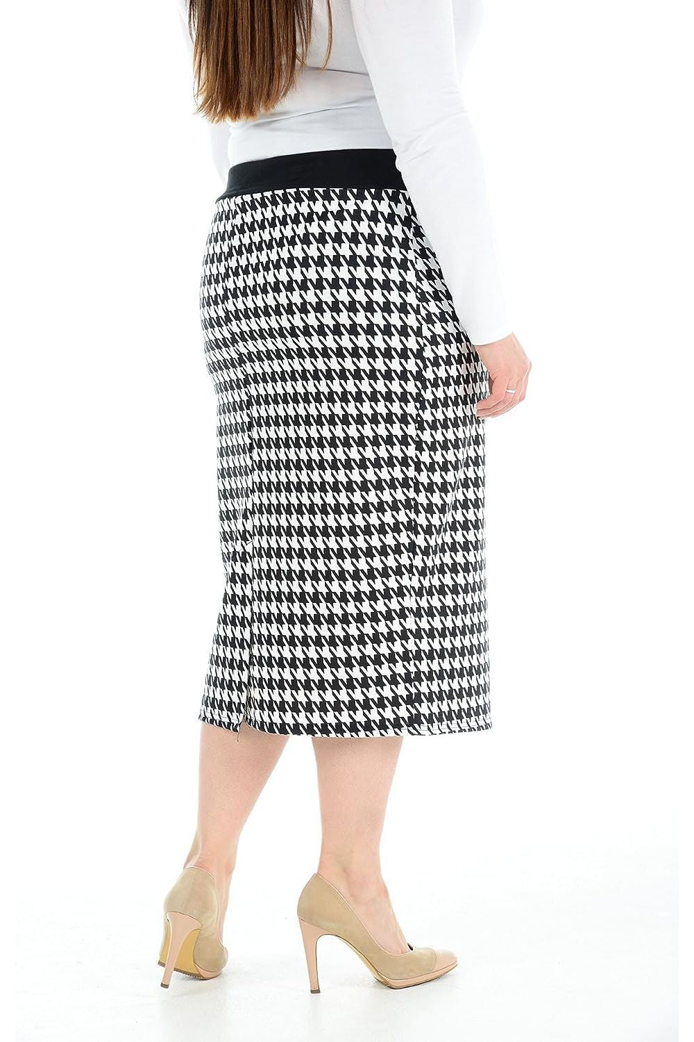 Red Plus Size Midi Skirt Dogtooth For Women 20-22 - Dropwear