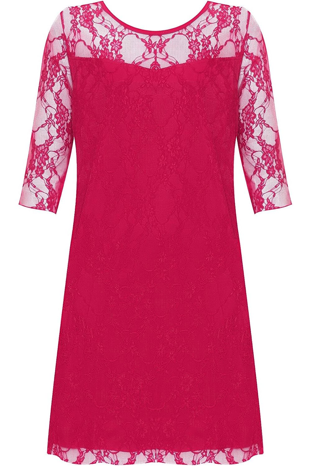 Purple Lace Lined 3/4 Knee Length Dress For Women 22-24 - Dropwear