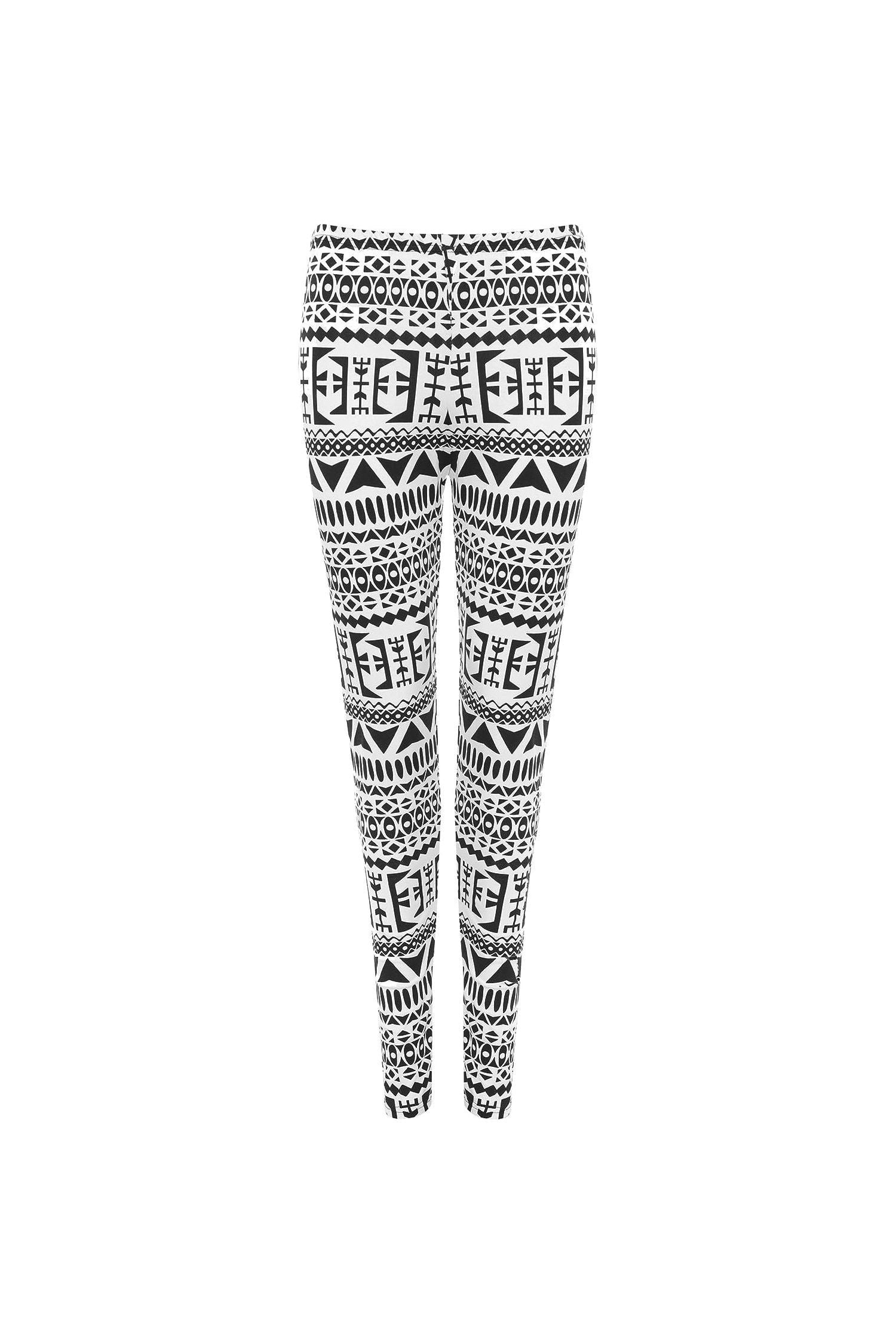 Big Aztec Plus Size Black White Aztec Large Print Leggings For Women 20-22 - Dropwear