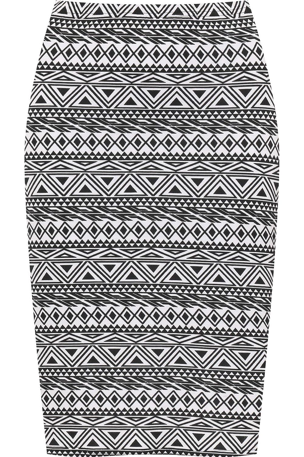 Little Aztec Printed Stretch Pencil Midi Skirt For Women 8-10 - Dropwear