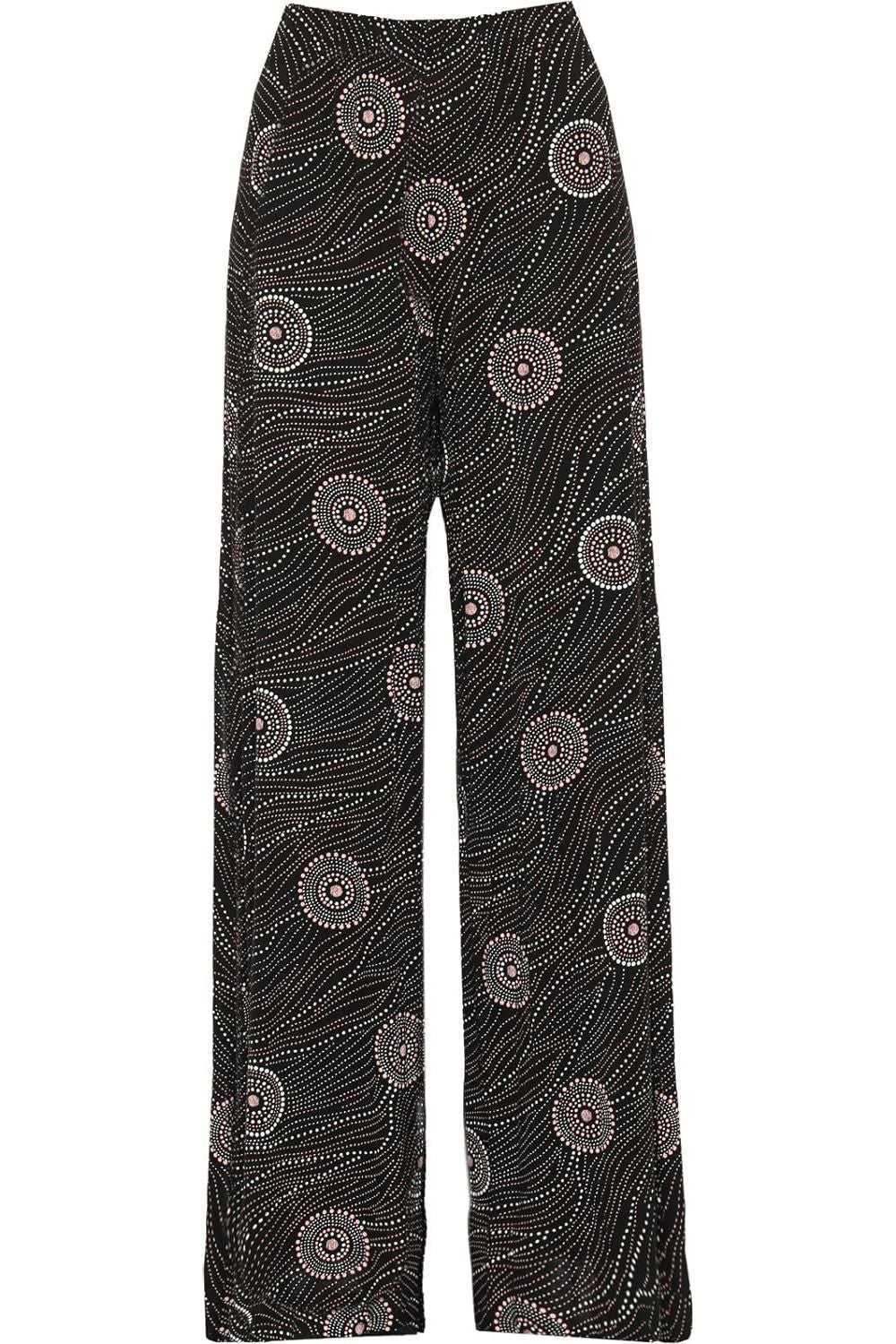 Black Plus Size Black Pink Circle Print Palazzo Trouser For Women 20-22 - Dropwear