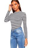 Dogtooth Long Sleeve Bodysuit Turtle Neck Dogtooth For Women 8-10 - Dropwear