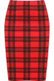 Red Tartan Printed Stretch Pencil Midi Skirt For Women 8-10 - Dropwear