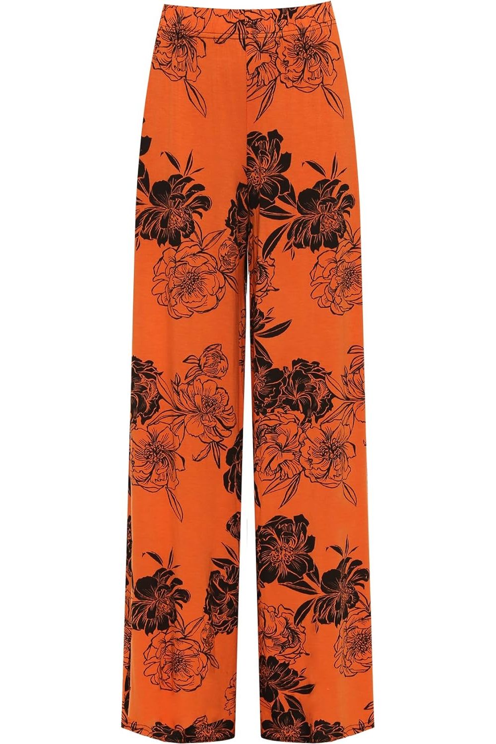 Orange Plus Size Flower Floral Print Wide Leg Palazzo Trouser For Women 16-18 - Dropwear