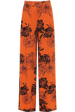 Orange Plus Size Flower Floral Print Wide Leg Palazzo Trouser For Women 16-18 - Dropwear