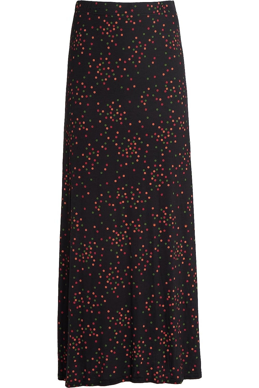 Black Multi Doted Plus Size Multi Doted Print Maxi Skirt For Women 14 - Dropwear