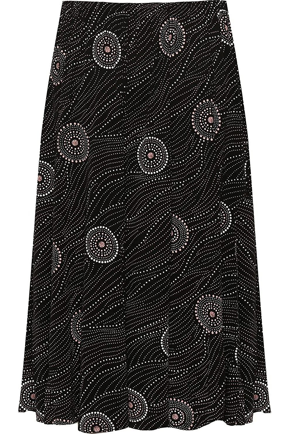 Pink Circle Black Circle Print Midi Skirt For Women 12-14 - Dropwear