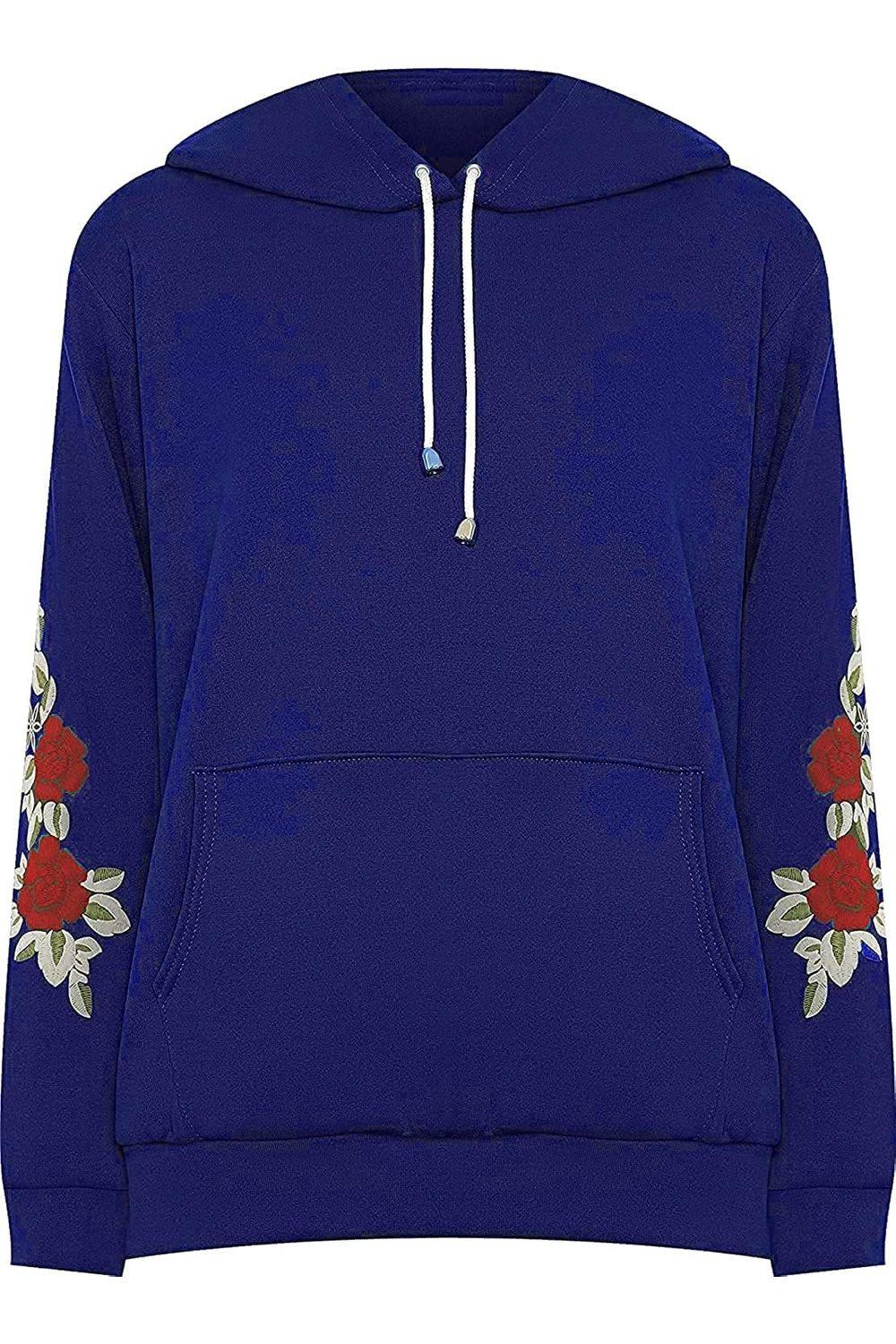 Royal Blue Embroidered Pouch Pocket Sweatshirt For Women 26-28 - Dropwear