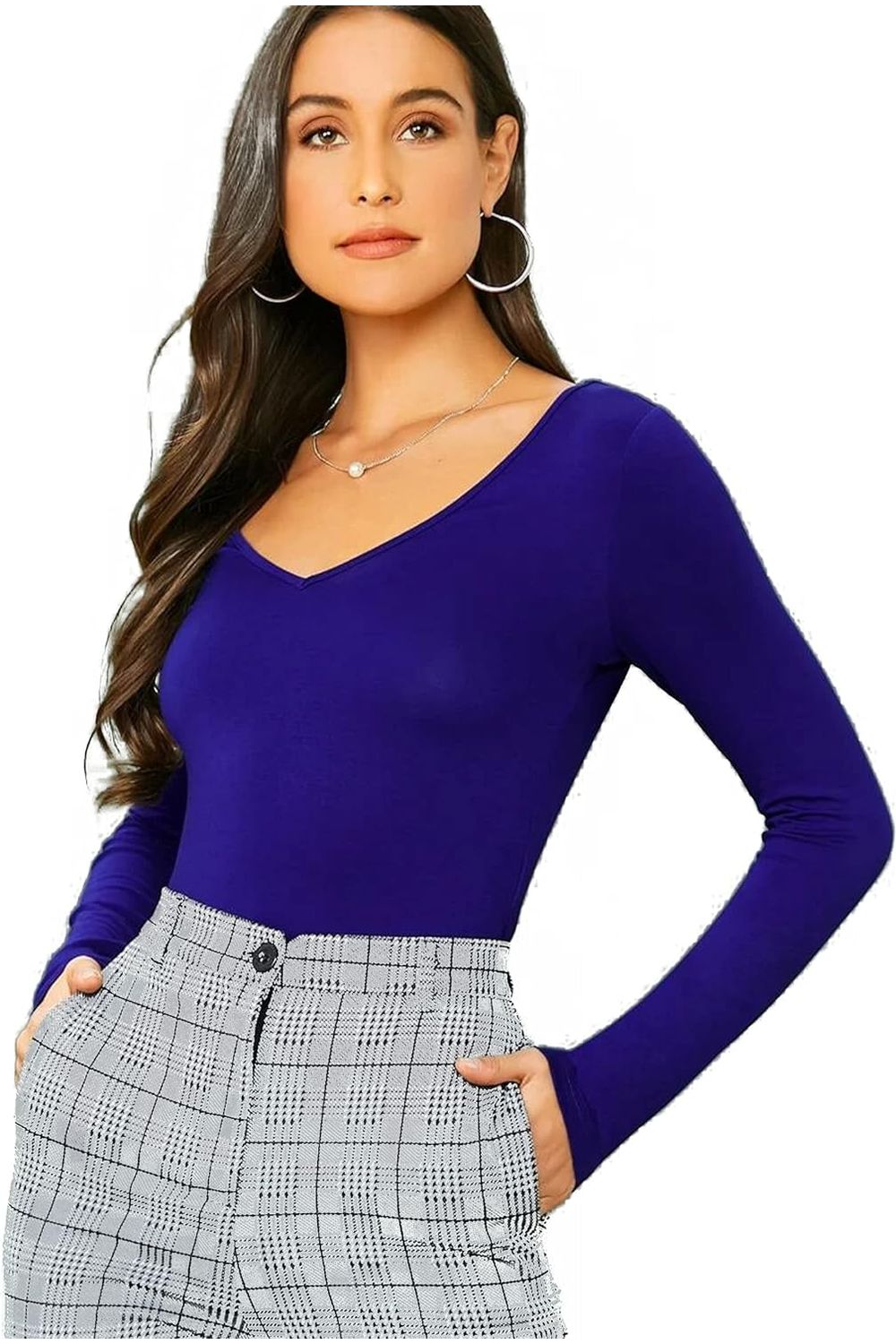 Khaki Plus Size Long Sleeve V Neck Top For Women 16-18 - Dropwear