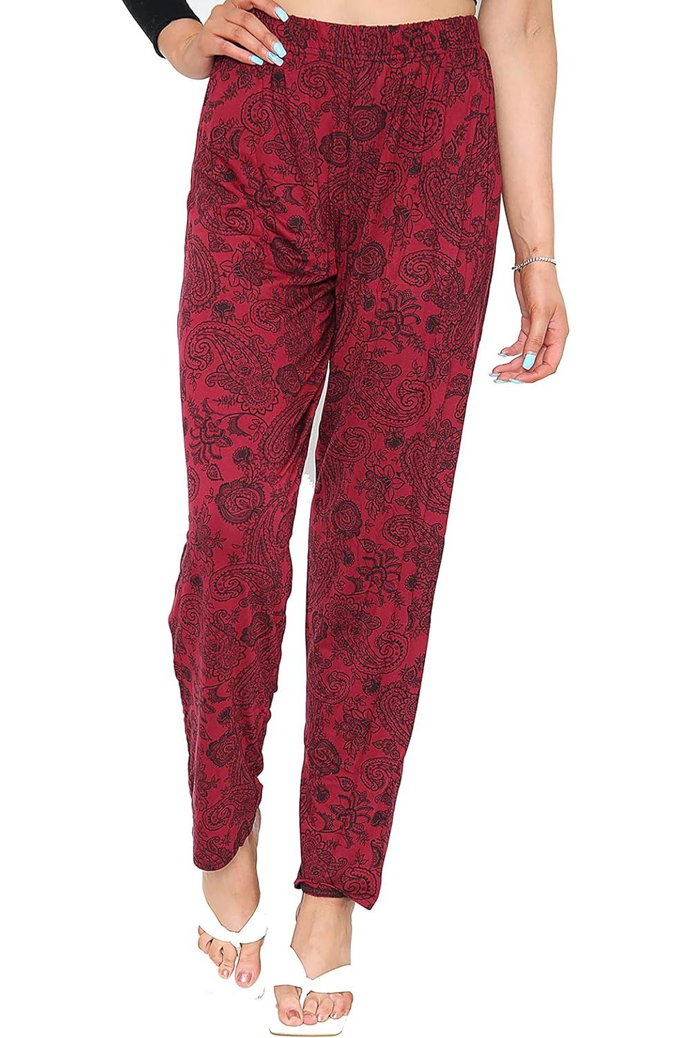 Paisley Wine Paisley Print Full Length Trouser For Women 16 - Dropwear