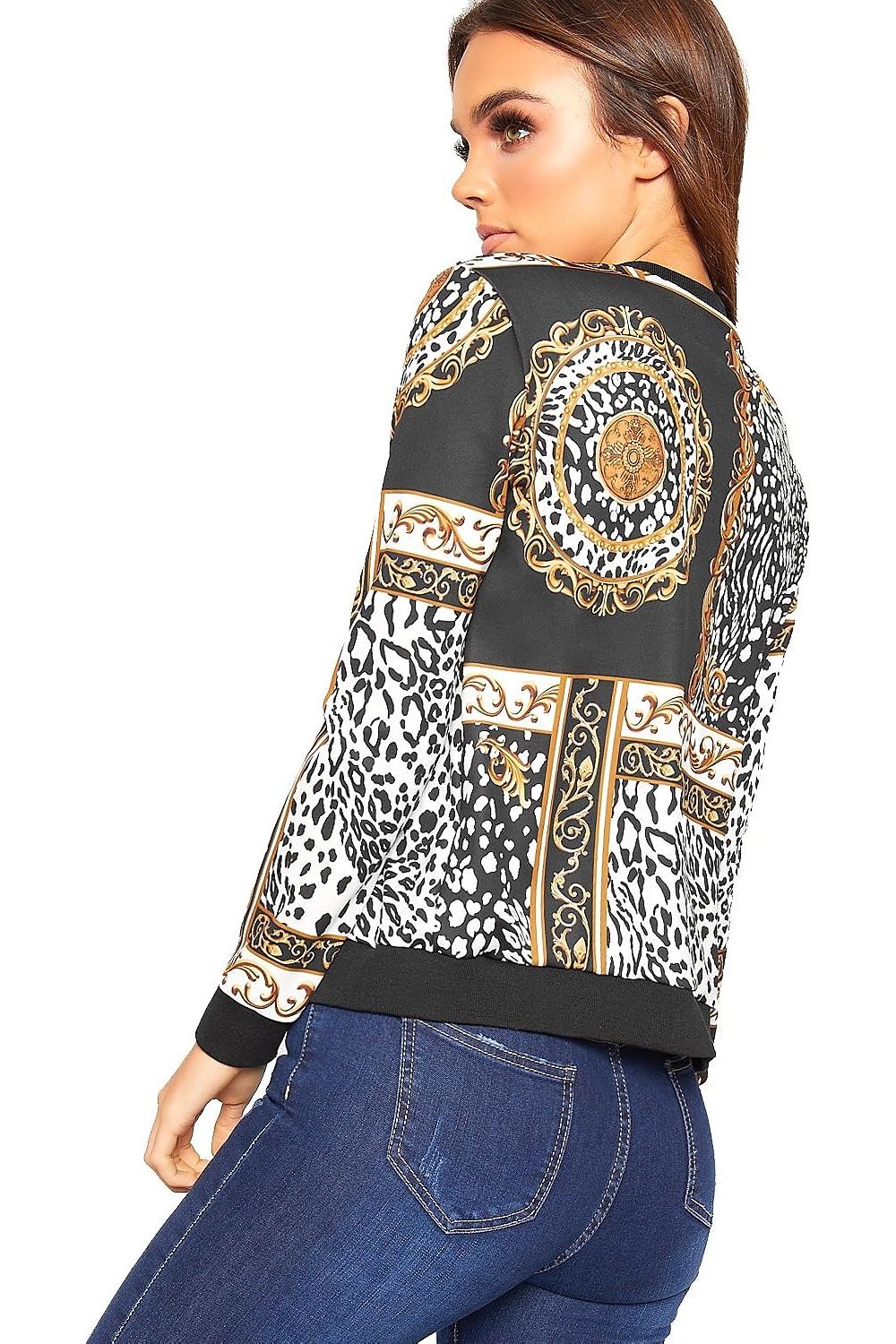 Baroque Leopard Scarf Print Bomber Jacket For Women  - Dropwear