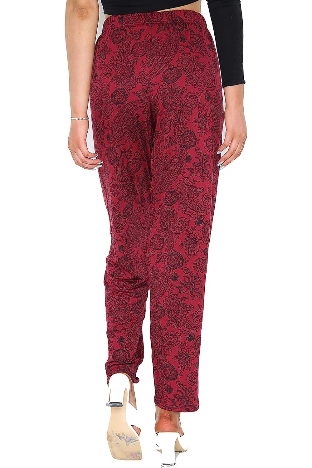 Paisley Wine Paisley Print Full Length Trouser For Women 18 - Dropwear