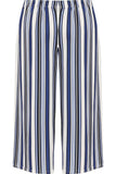 Blue Striped Print 3/4 Culottes Pants For Women 14 - Dropwear
