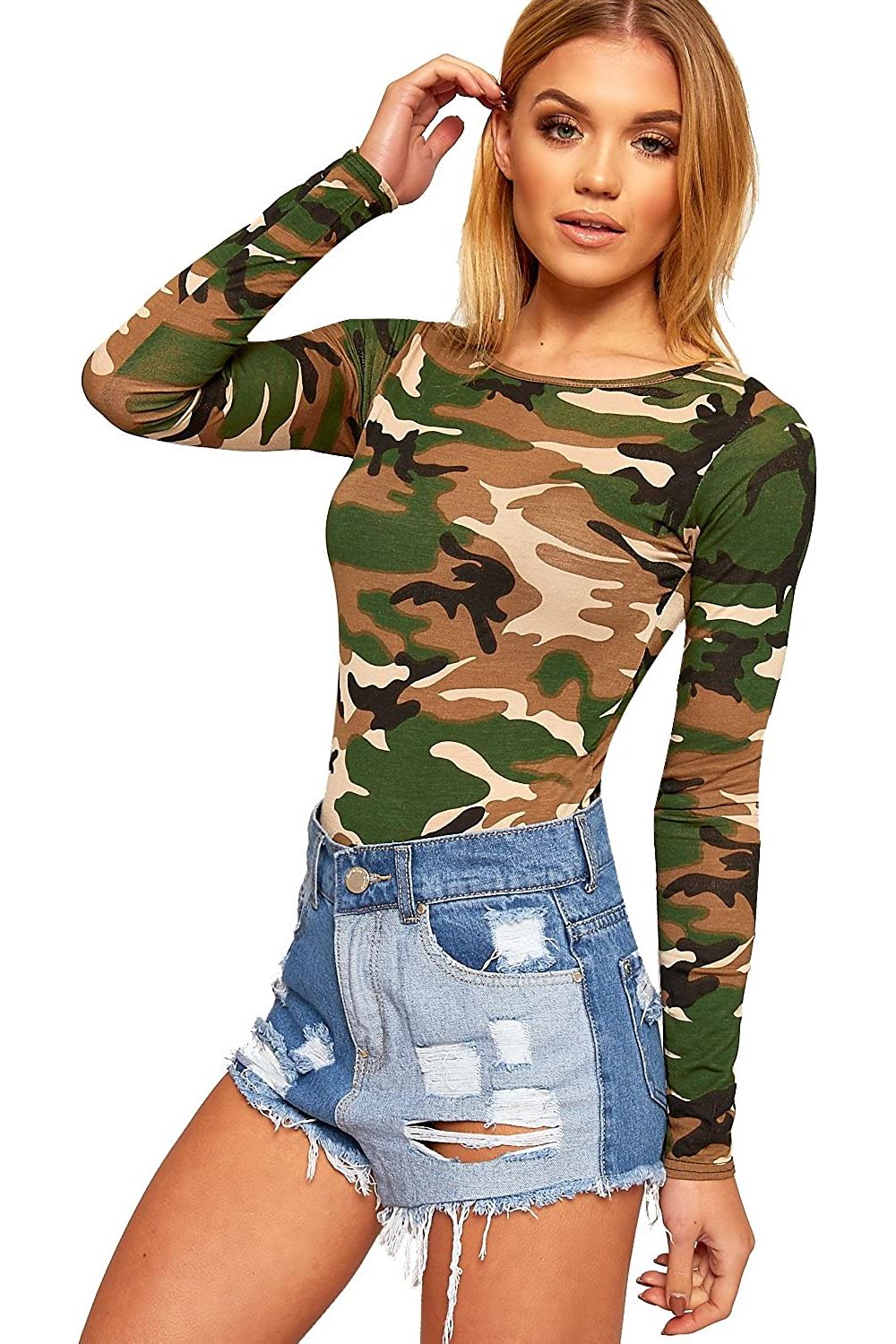 Army Amy Long Sleeve Bodysuit Camouflage For Women 12-14 - Dropwear