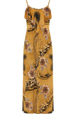 Camel Plus Size Strappy Floral Print Frill Maxi Dress For Women 14 - Dropwear