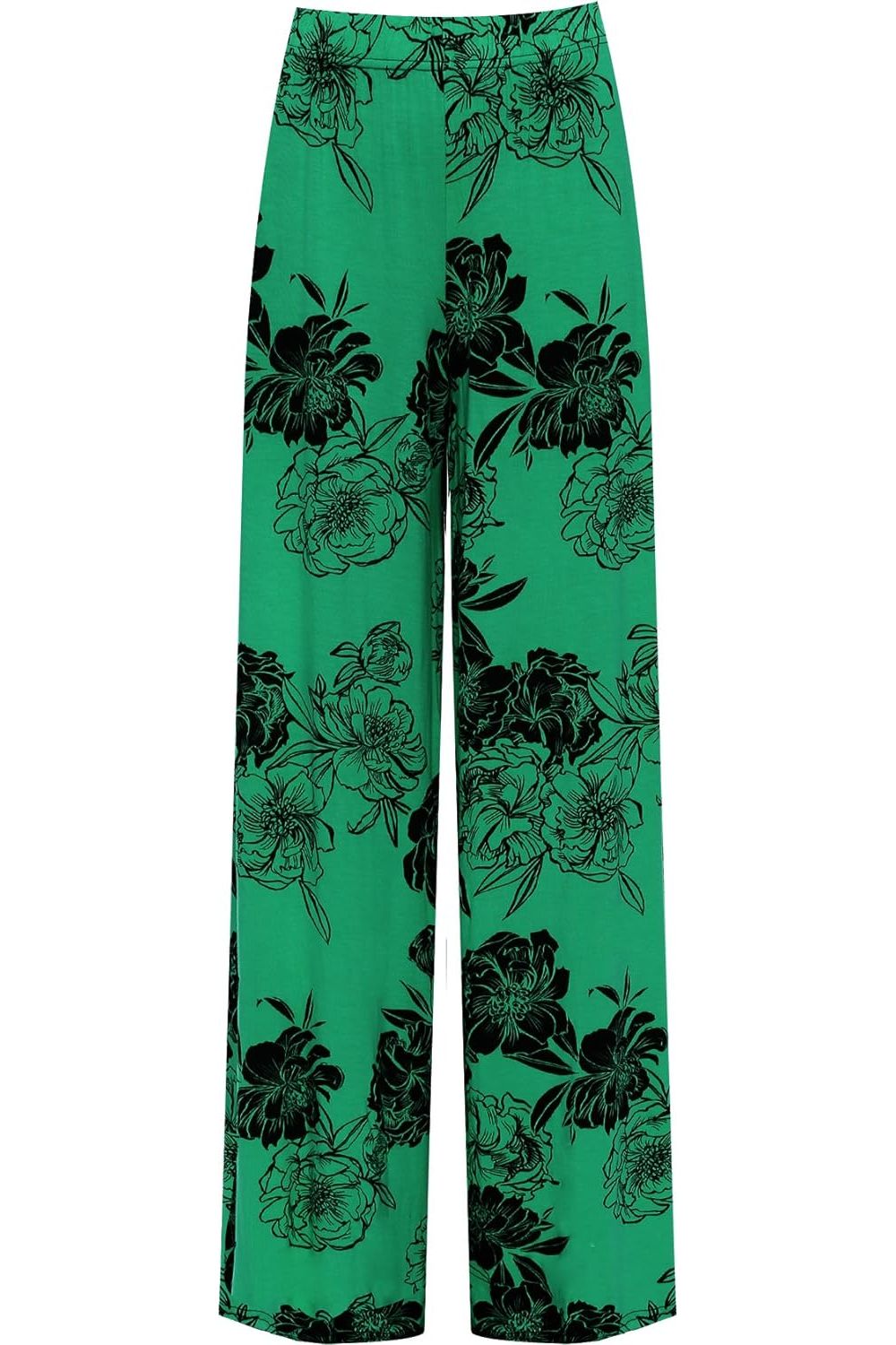 Green Plus Size Flower Floral Print Wide Leg Palazzo Trouser For Women 16-18 - Dropwear