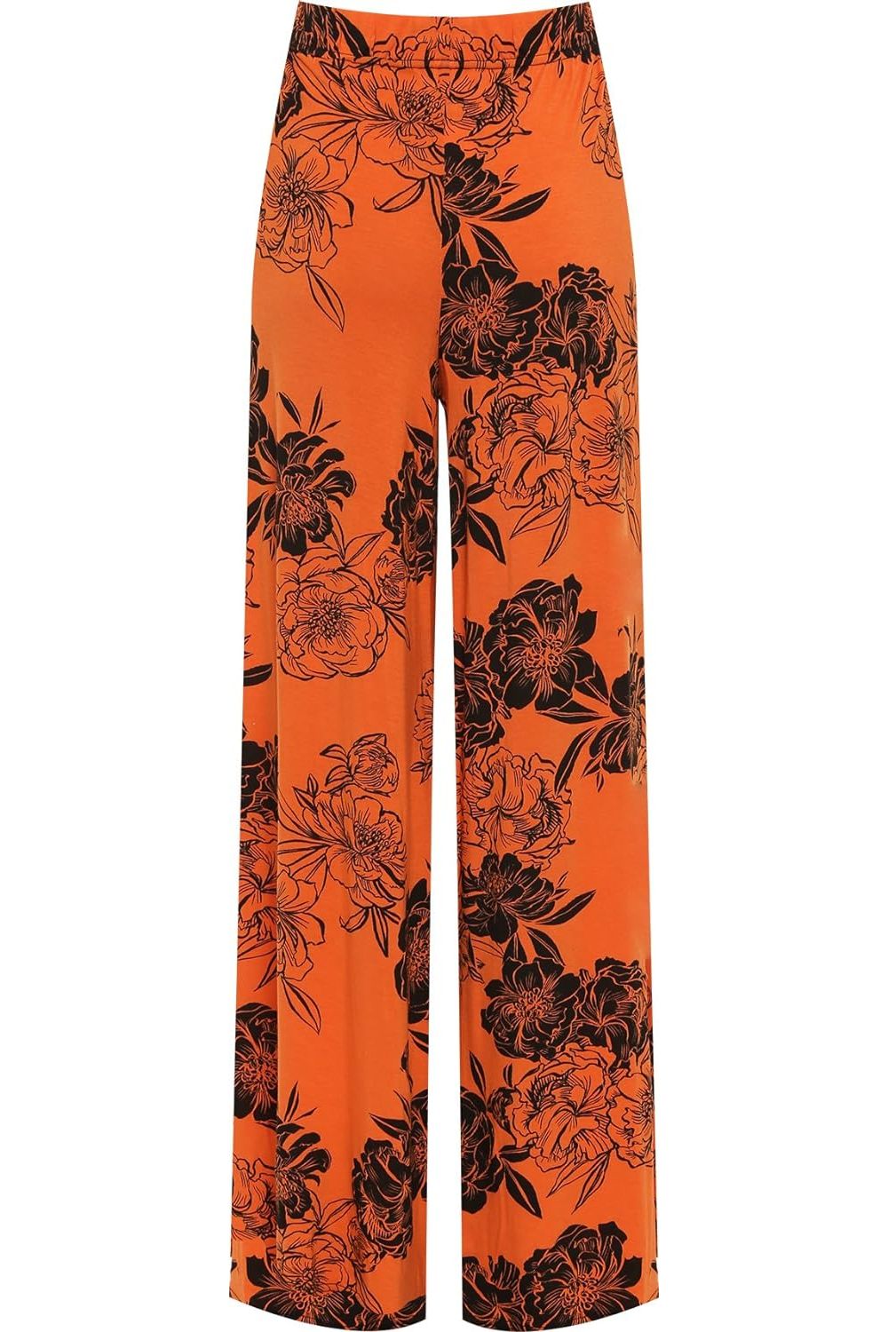 Orange Plus Size Flower Floral Print Wide Leg Palazzo Trouser For Women 24-26 - Dropwear
