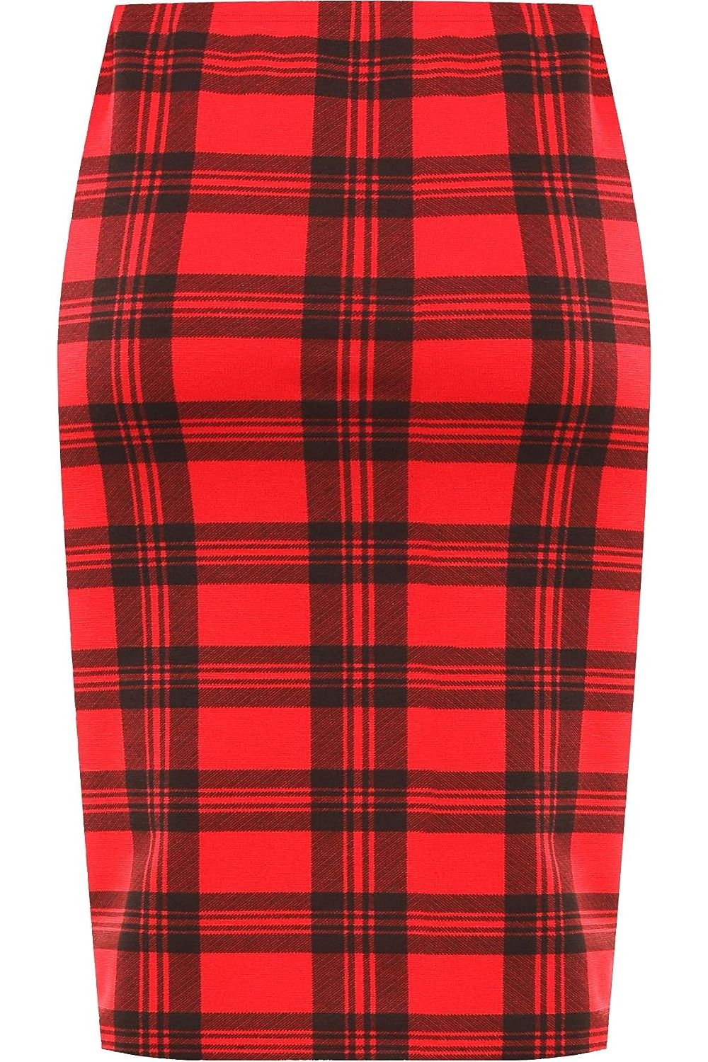 Red Tartan Printed Stretch Pencil Midi Skirt For Women 12-14 - Dropwear