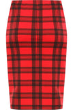 Red Tartan Printed Stretch Pencil Midi Skirt For Women 12-14 - Dropwear