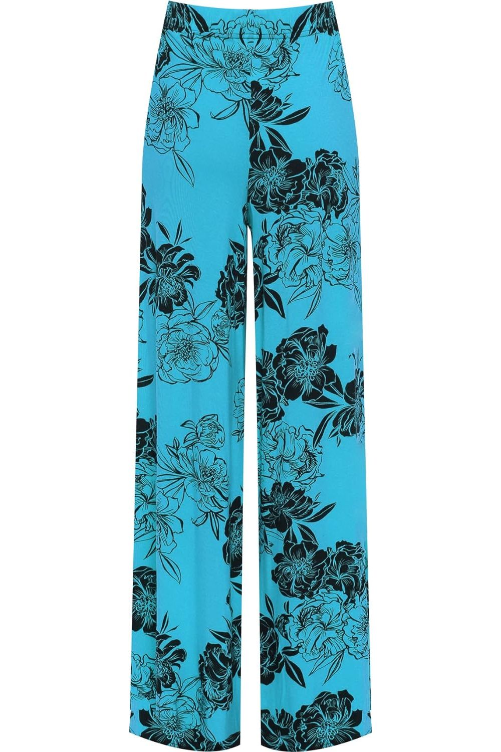 Purple Plus Size Flower Floral Print Wide Leg Palazzo Trouser For Women 16-18 - Dropwear