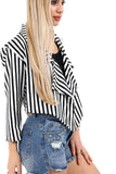 Black White Plus Size Cropped Waterfall Blazer Striped Print For Women 20-22 - Dropwear