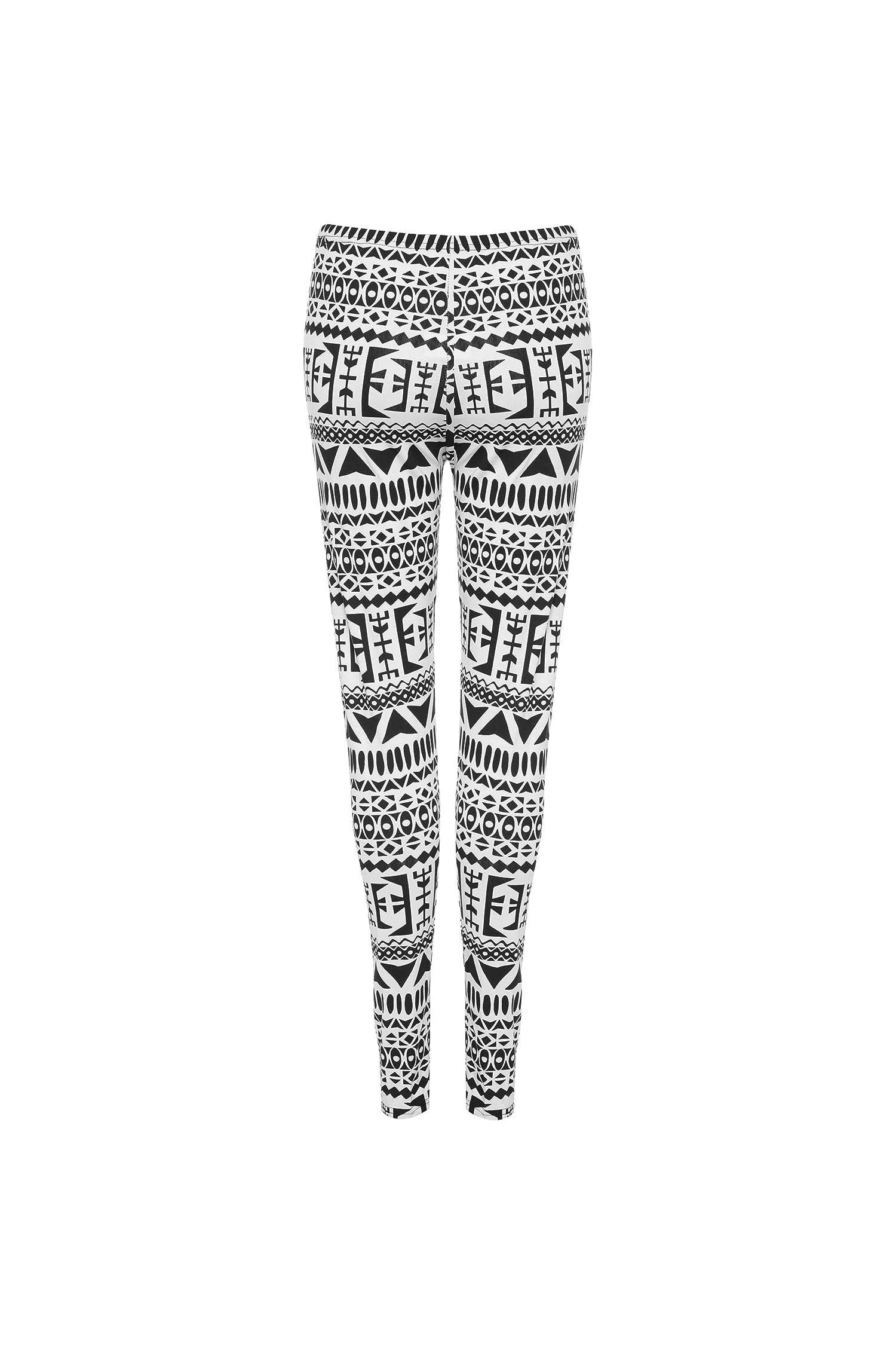 Big Aztec Plus Size Black White Aztec Large Print Leggings For Women 24-26 - Dropwear