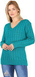 Cable Knitted V-Neck Sweater Top For Women  - Dropwear