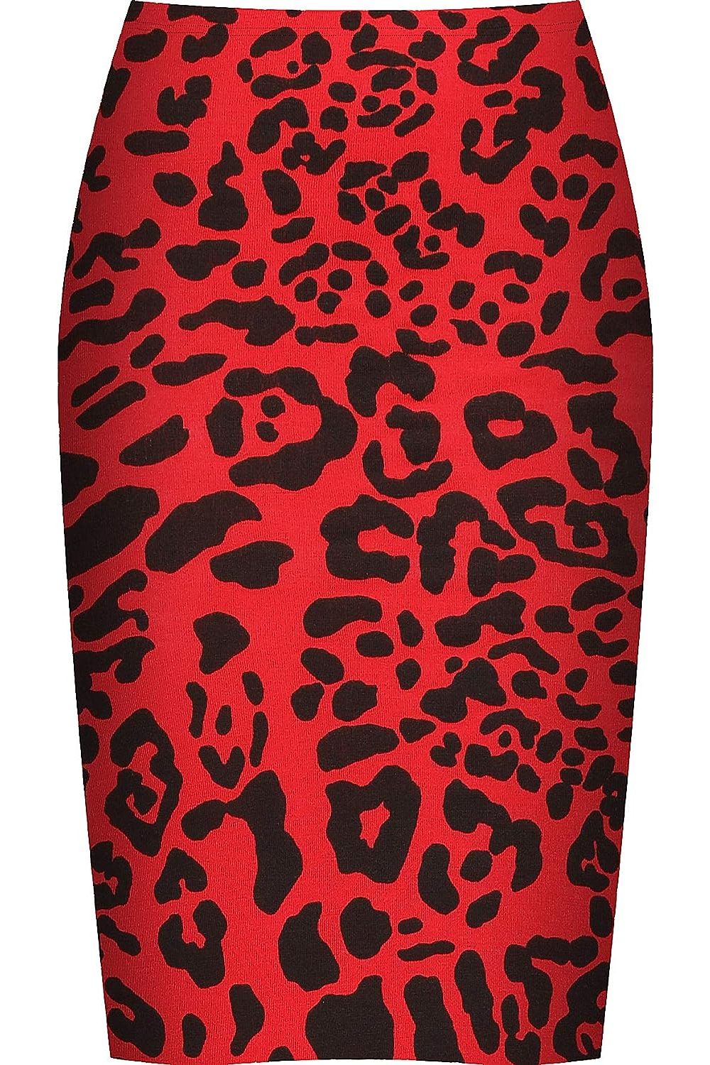 Red Animal Printed Stretch Pencil Midi Skirt For Women 8-10 - Dropwear