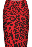 Red Animal Printed Stretch Pencil Midi Skirt For Women 8-10 - Dropwear