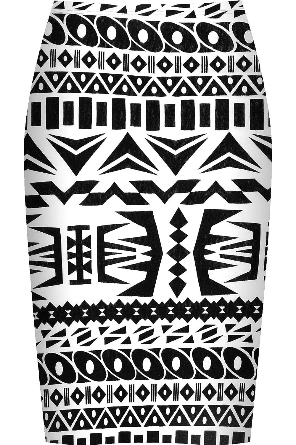 Aztec Printed Stretch Pencil Midi Skirt For Women 8-10 - Dropwear