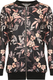 Black Floral Leaf Bomber Jacket Print For Women 22-24 - Dropwear
