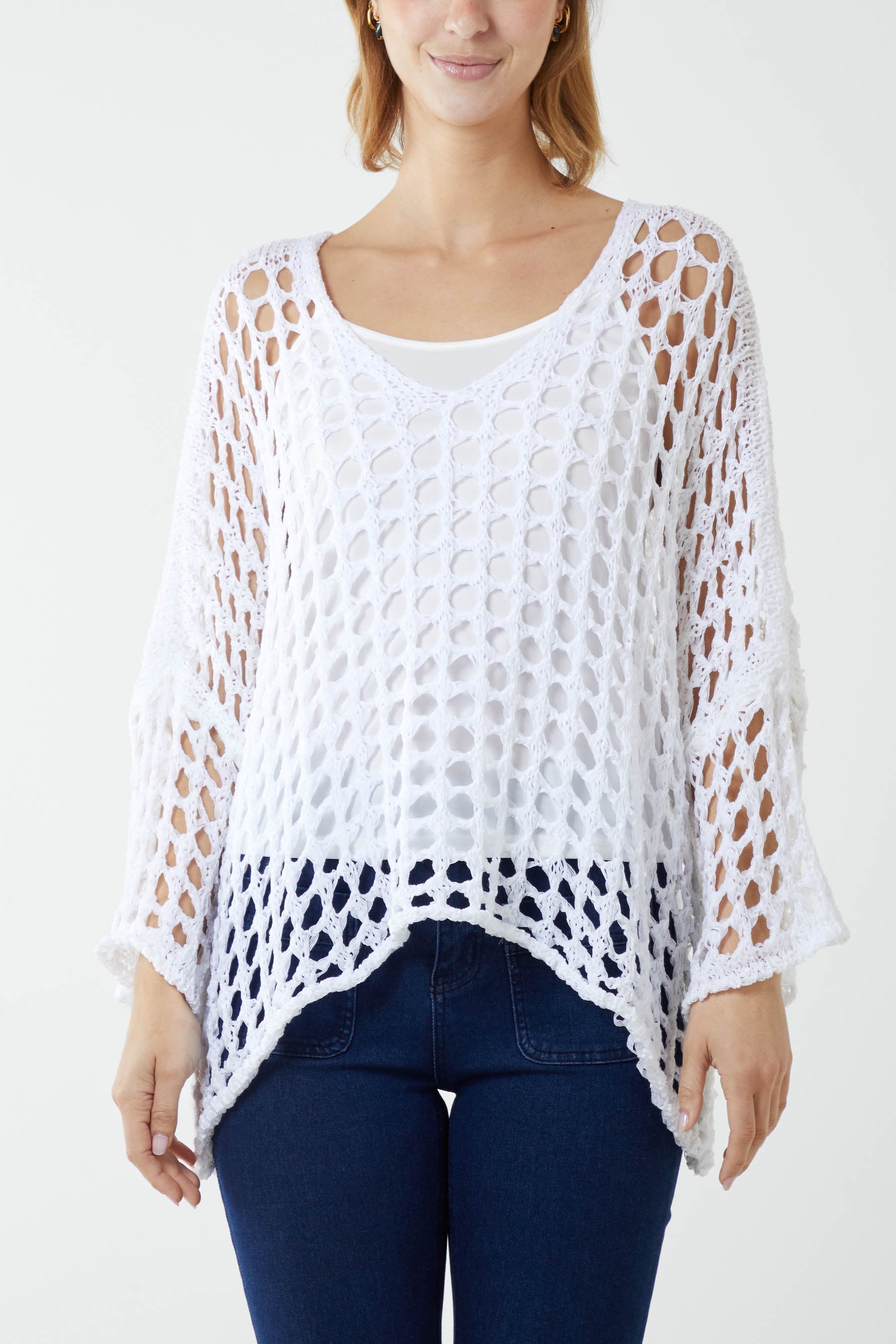 Crochet Round Neck Long Sleeve Top For Women  - Dropwear