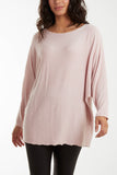 Denim Round Neck Batwing Fine Knit Jumper For Women ONE SIZE - Dropwear