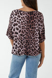Blush Short Sleeve Leopard Print Top For Women ONE SIZE - Dropwear
