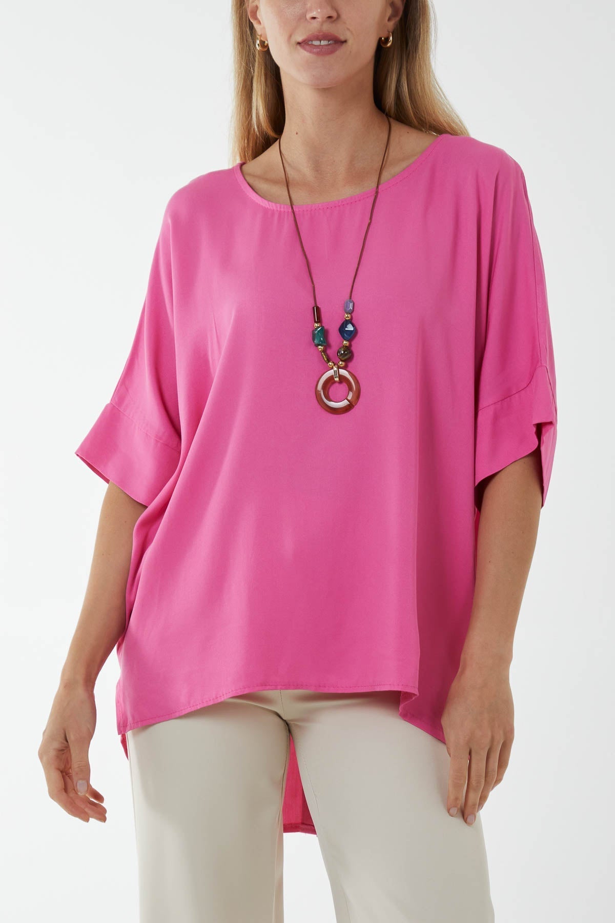 Button Back Asymmetric Necklace Top For Women  - Dropwear