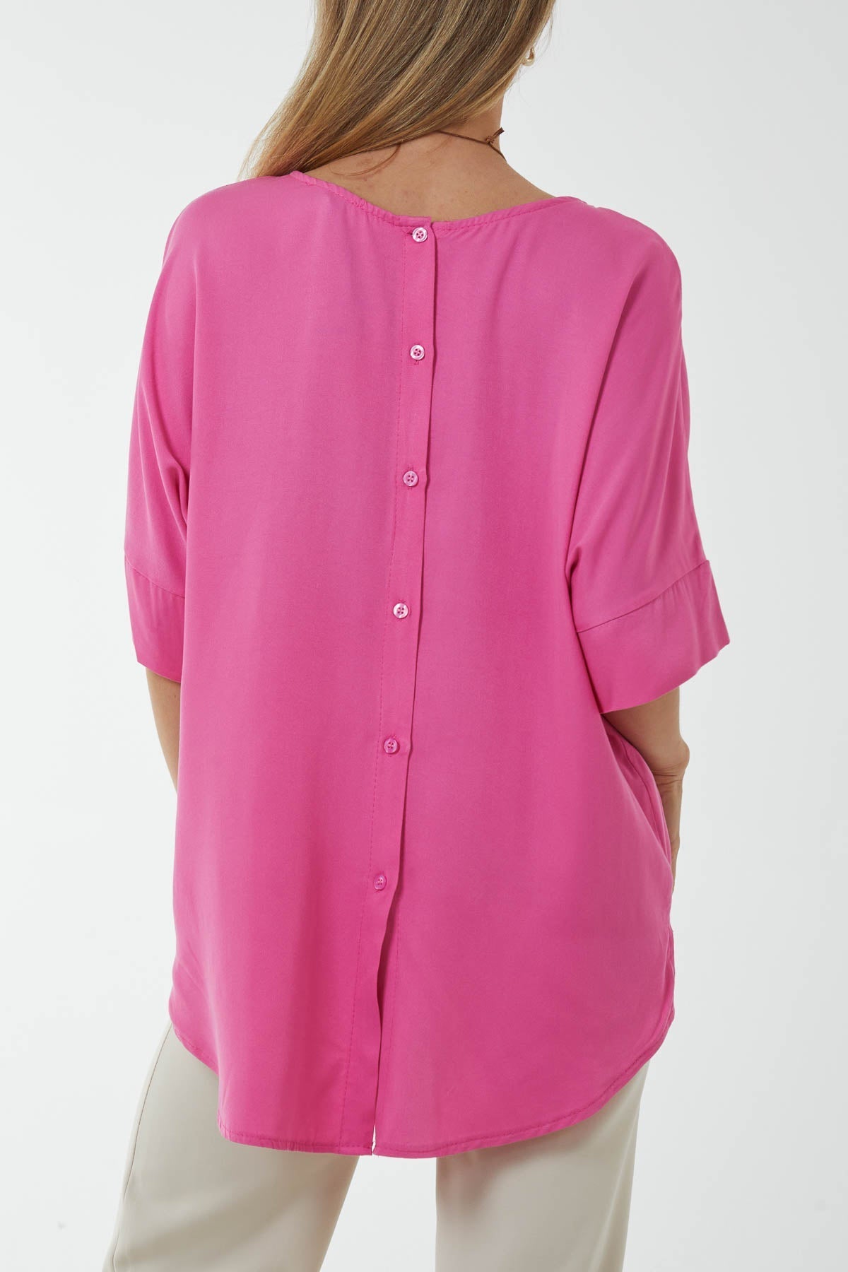 Button Back Asymmetric Necklace Top For Women  - Dropwear