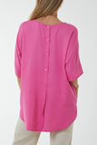 Button Back Asymmetric Necklace Top For Women  - Dropwear