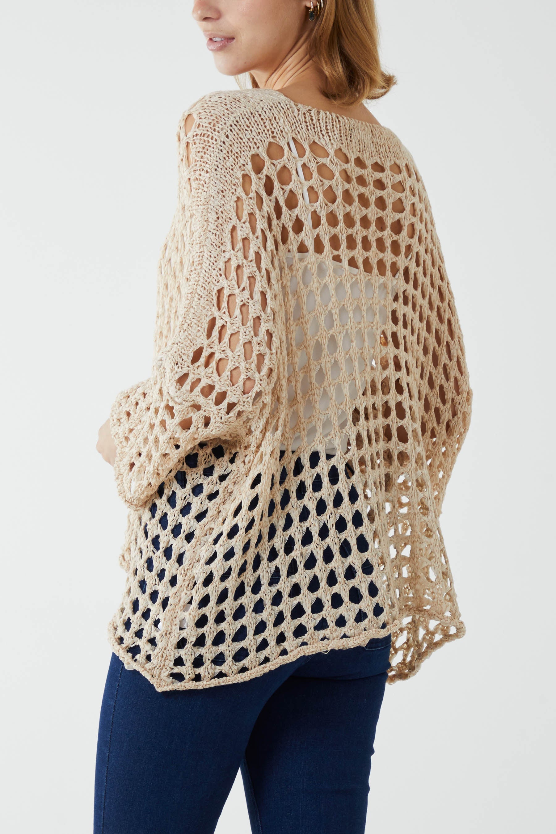 Crochet Round Neck Long Sleeve Top For Women  - Dropwear