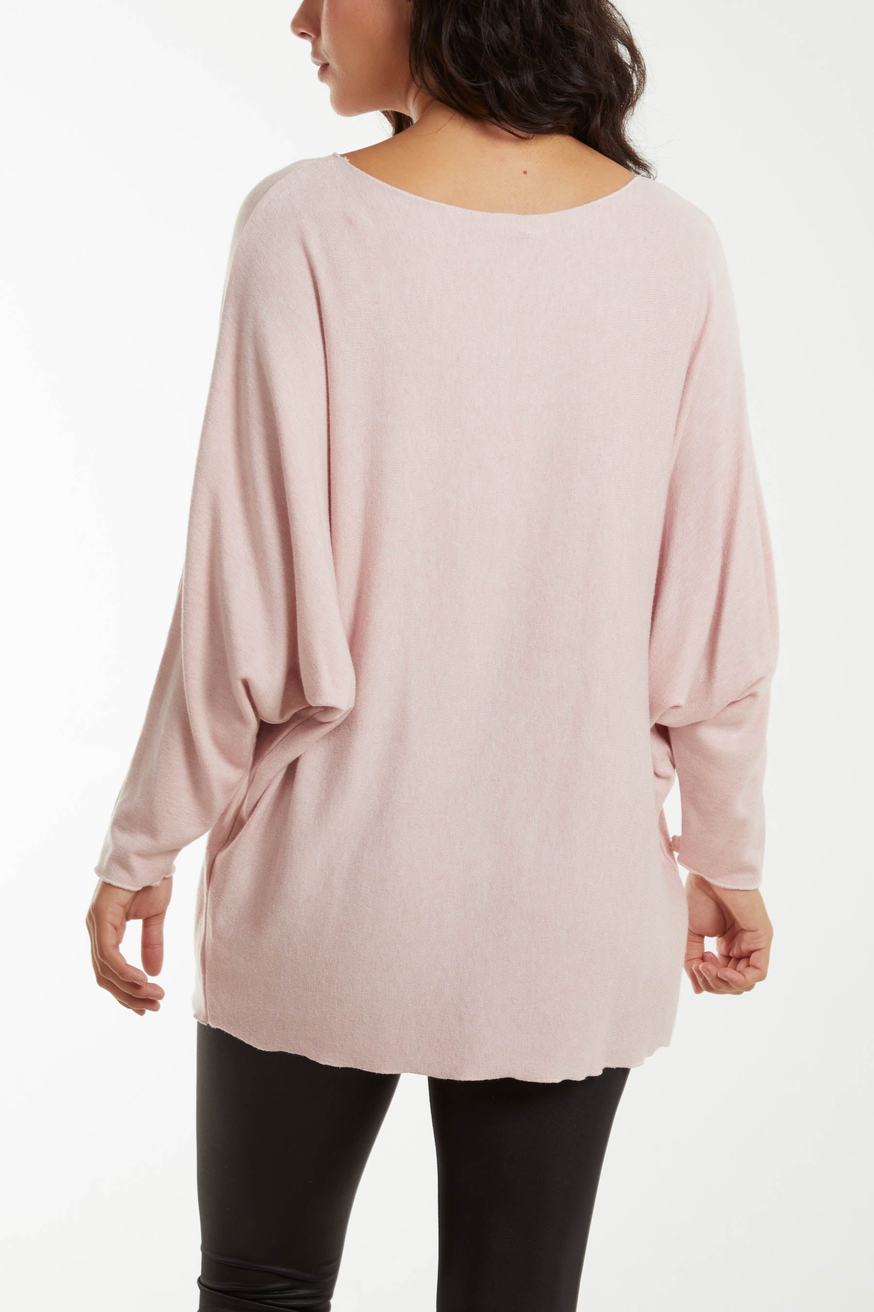 Grey Round Neck Batwing Fine Knit Jumper For Women ONE SIZE - Dropwear