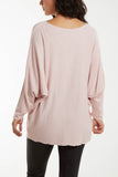 Grey Round Neck Batwing Fine Knit Jumper For Women ONE SIZE - Dropwear