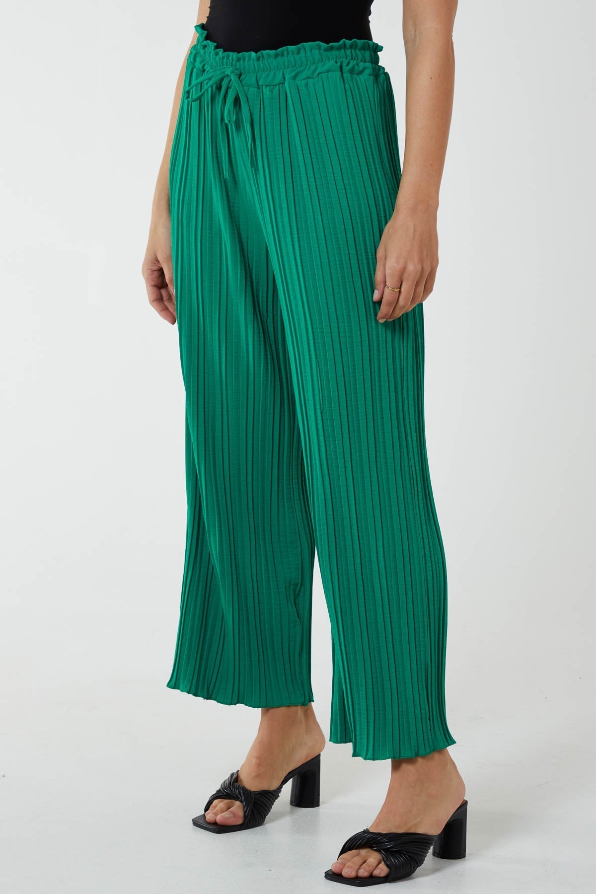 Wide Leg Plisse Drawstring Trousers For Women  - Dropwear