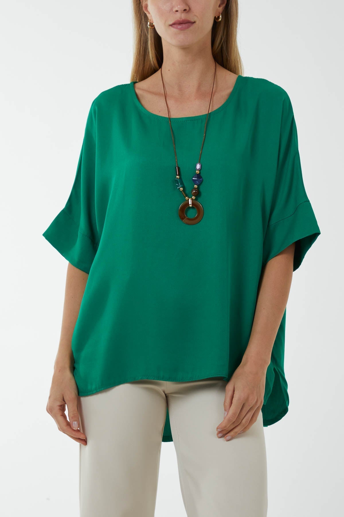 Button Back Asymmetric Necklace Top For Women  - Dropwear