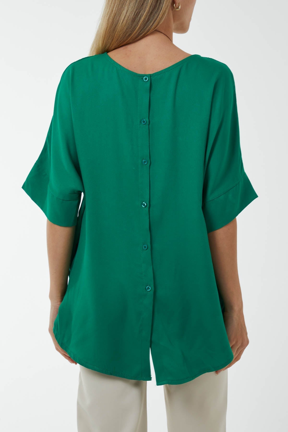 Button Back Asymmetric Necklace Top For Women  - Dropwear