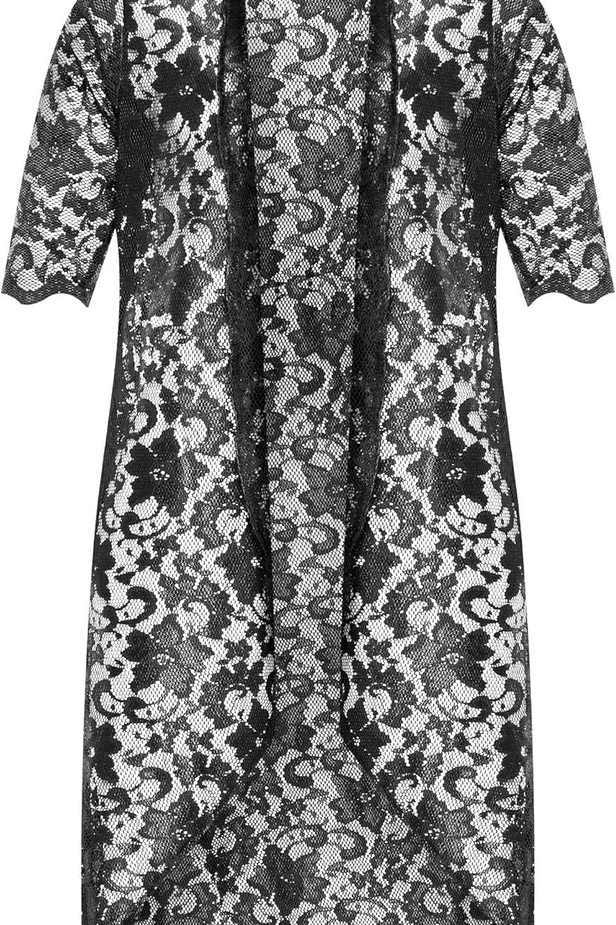 Black Floral Lace Open Medium Cardigan For Women 22-24 - Dropwear