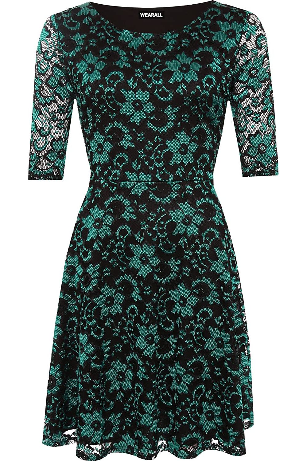 Grey Plus Size Floral Lace Flared Skater Dress For Women 14 - Dropwear