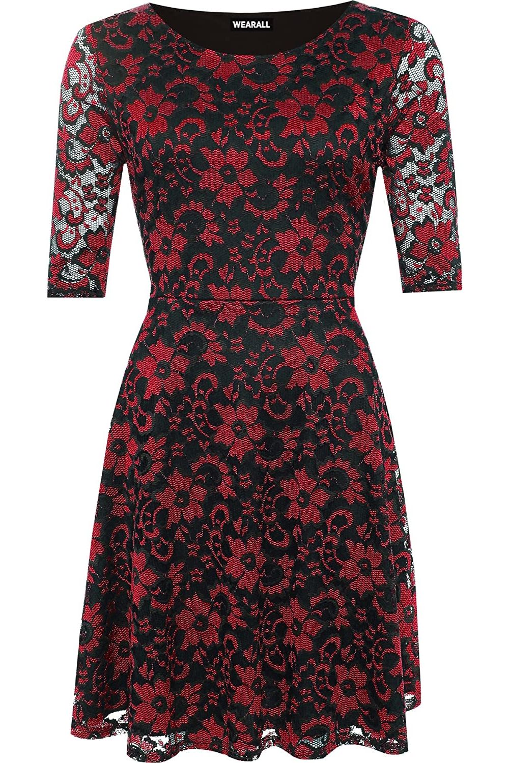 Cerise Plus Size Floral Lace Flared Skater Dress For Women 22-24 - Dropwear